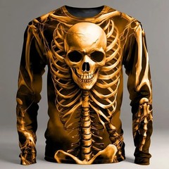 2025 Halloween Skeleton Print Long Sleeve T-Shirt Men Gothic Casual Top NEW!