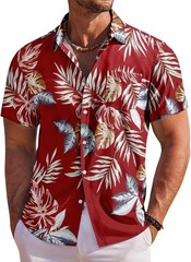Men’s Hawaiian Shirt Short Sleeve Floral Button Down Tropical Beach Holiday Top