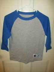 909B3 Champion T137 Authentic Apparel Baseball Tee Small MD Gray & Blue