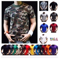 Mens Big and Tall Heavy Weigh Plain T-Shirt Crew Neck Camo Basic Solid Tee S-7X