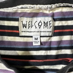 Welcome Striped T Shirt Mens Medium Purple Black Streetwear Graphic Tee