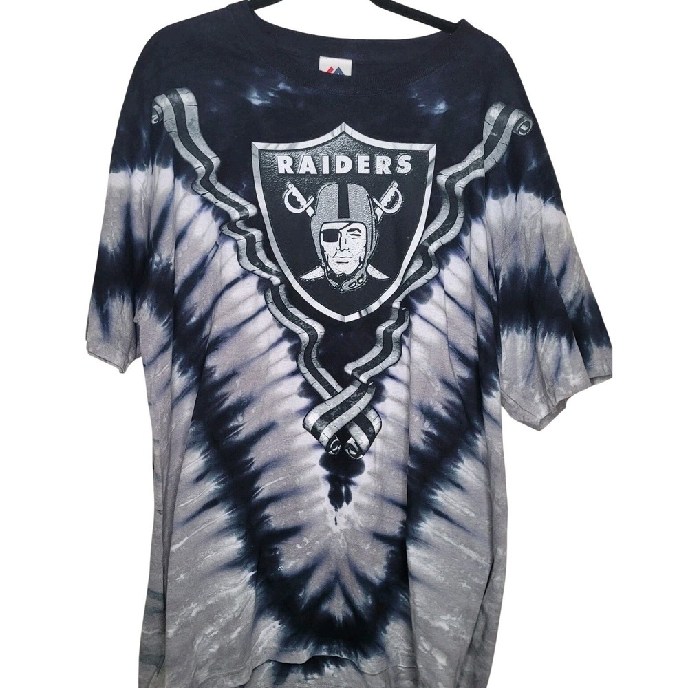 Vintage 90s Oakland Raiders Majestic Tie Dye Shirt Mens Sz XL Front/Back Logo