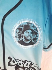 Boyz N The Hood Jersey Shirt Mens Small Button Front Blue Black Short Sleeve