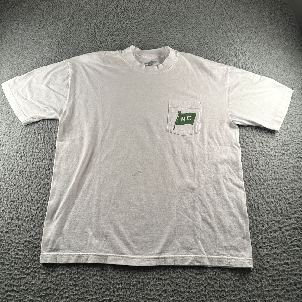 The Motoring Club Shirt Mens L Pocket VW Bus Graphic Back Print White Kindred