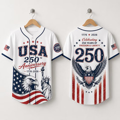 USA 250th Anniversary Baseball Jersey Statue of Liberty Eagle Patriotic Shirt