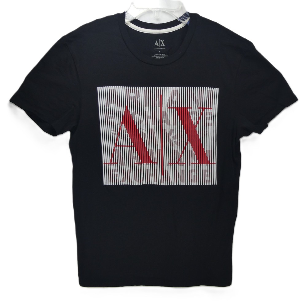 ARMANI EXCHANGE Black White Red Medium BOX LOGO Short Sleeve Designer T-shirt