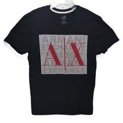 ARMANI EXCHANGE Black White Red Medium BOX LOGO Short Sleeve Designer T-shirt