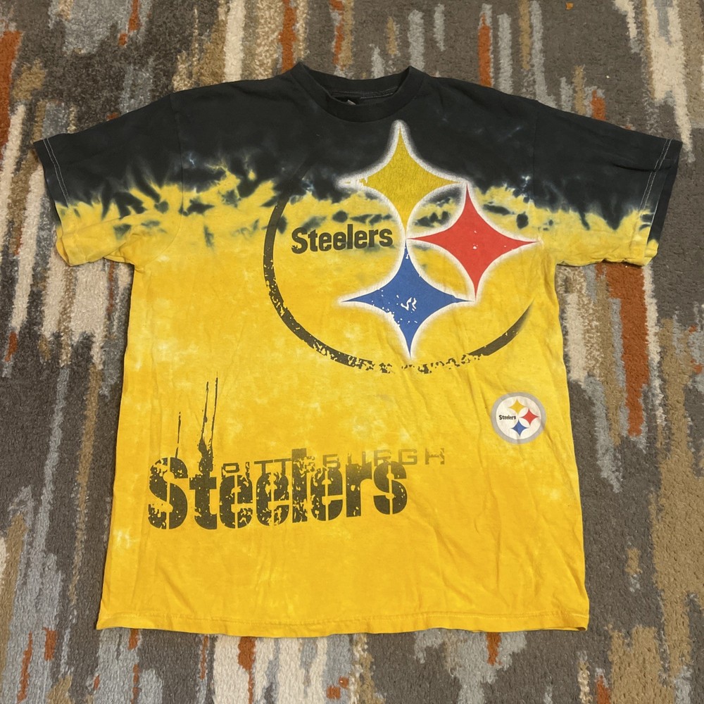Vintage Pittsburgh Steelers Tie-Dye T-Shirt Mens Size Large NFL Black Yellow
