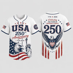 USA 250th Anniversary Baseball Jersey Statue of Liberty Eagle Patriotic Shirt