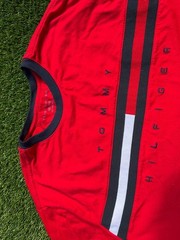 Tommy Hilfiger Men’s Red Short-Sleeve Signature Stripe T-Shirt