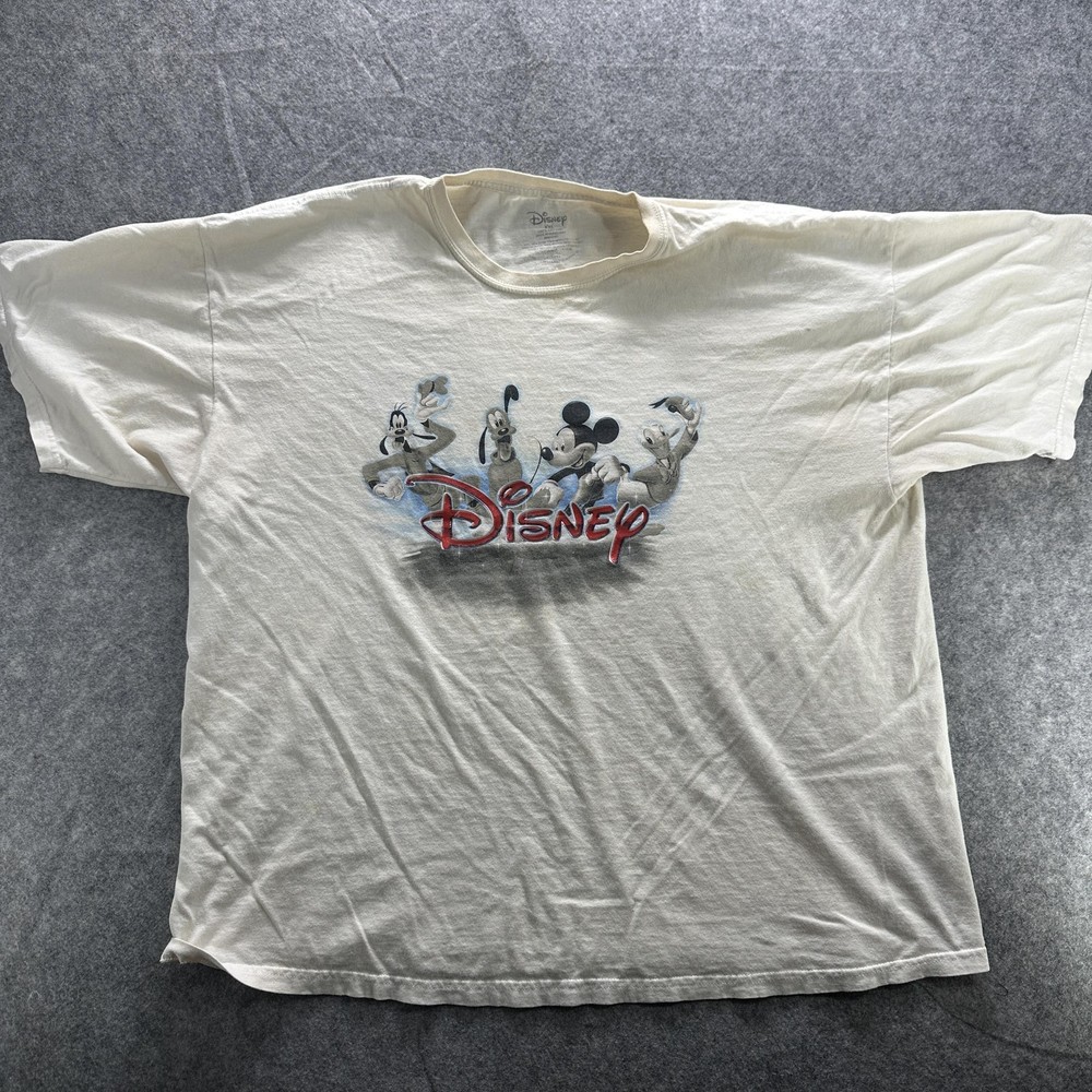 Disney Shirt Mens 2XL White Mickey Mouse Goofy Pluto Donald Graphic Cartoon