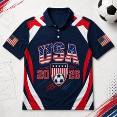 USA Soccer 2026 Golf Shirt Men Patriotic American Flag Soccer Fan Polo (S-5XL)