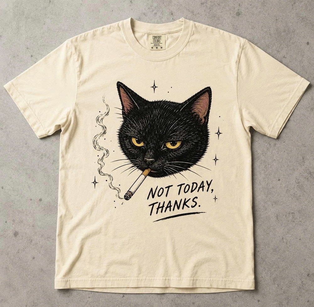 Smoking Black Cat Graphic Shirt Y2K Retro Gothic Cat Unisex Tee Gift