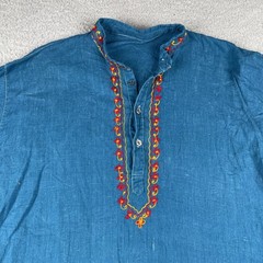 Traditional Indian Bohemian Relaxed Fit Shirt Dark Teal Blue L/XL Thin Knit