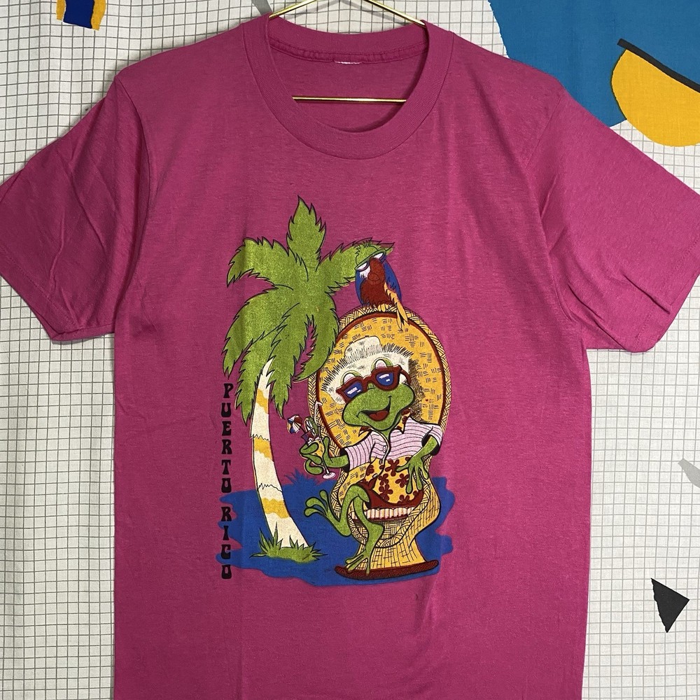 Vintage 70s Puerto Rico Frog Tshirt Medium Beach Retro Palm Trees Single Stitch