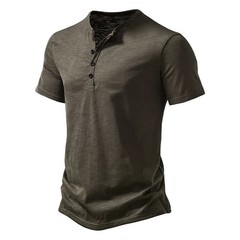 Henley Collar Summer Men Casual Solid Color Short Sleeve T Shirt for Men