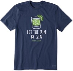 2XL NWT Men’s Life Is Good Let The Fun Be Gin Begin Drink Dk Blue SS Crusher Tee