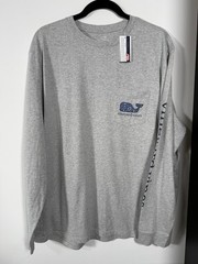 Vineyard Vines Long Sleeve Hockey Whale Fill Pocket T-Shirt Gray XL NWT