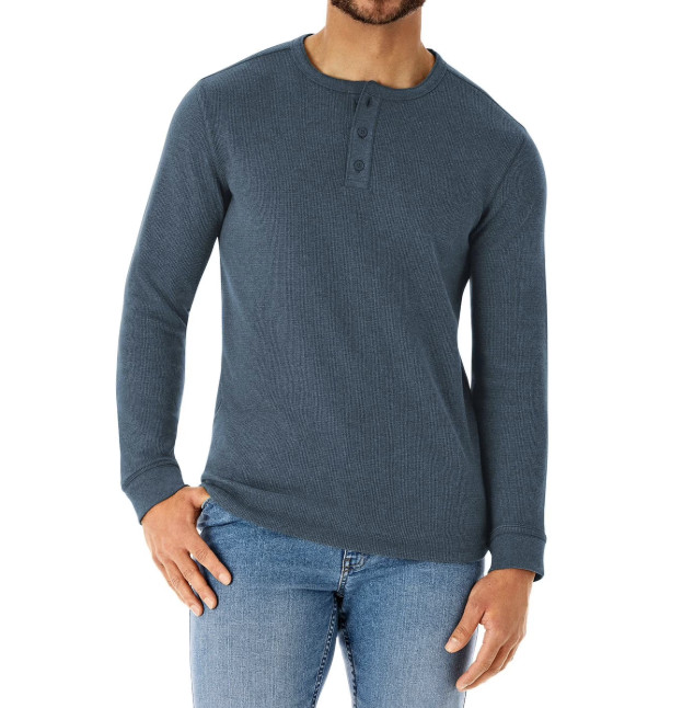 Shirt Blue Thermal Henley Long Sleeve Stretch Men’s S By Member’s Mark