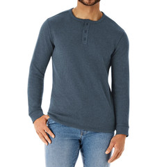 Shirt Blue Thermal Henley Long Sleeve Stretch Men’s S By Member’s Mark