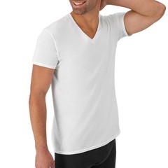 Hanes Mens Cotton, Moisture-wicking V-neck Tee Large, White – 6 Pack