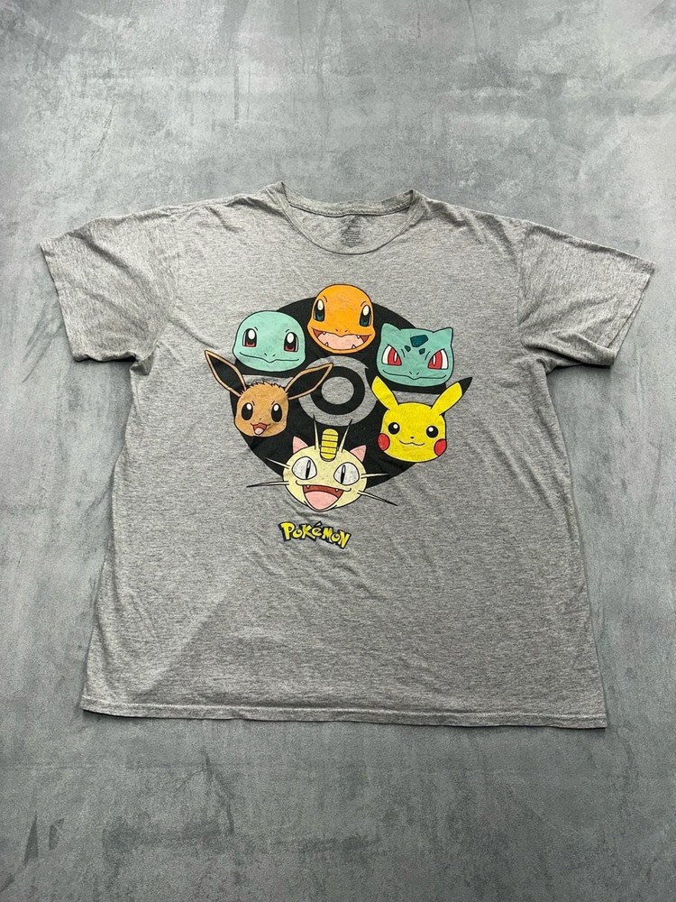Pokemon Classic Character Heads Graphic Heather Gray T-Shirt