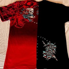 Affliction Black Label Men/Unisex Skull Graphic T-Shirt Black/Red Crew Neck XL