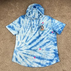 DIKOTOMY Blue White Tie-Dye Hooded Skeleton Flamingo Graphic T-Shirt Mens L