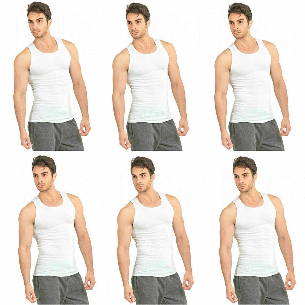 White A Shirt Wife Beater Tank Top Egyptian Ribbed Cotton 6 pr. S-M-L-XL-2X-3X