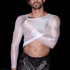 Sexy for LINGERIE Men’s Oil Shiny Long Sleeve Sheer Tights O Neck Top Shirt