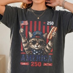 USA 250th Anniversary Cat T-Shirt Funny Patriotic Tee