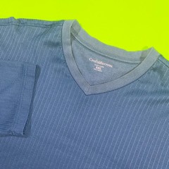 Croft & Barrow Mens XXL Blue Ribbed V-Neck Long Sleeve Easy Care T-Shirt