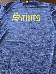 Men’s T Shirt XL Royal Blue Gray Saints Logo Yellow Short Sleeve Moisture Wickin