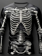 2025 Halloween Skeleton Print Long Sleeve T-Shirt Men Gothic Casual Top NEW!