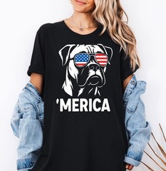 Boxer Dog Patriotic T-Shirt 4th of July American Flag Dog Owner Gift