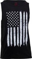 Black Tank Top Sleeveless Muscle Tee Distressed U.S. Flag T-Shirt