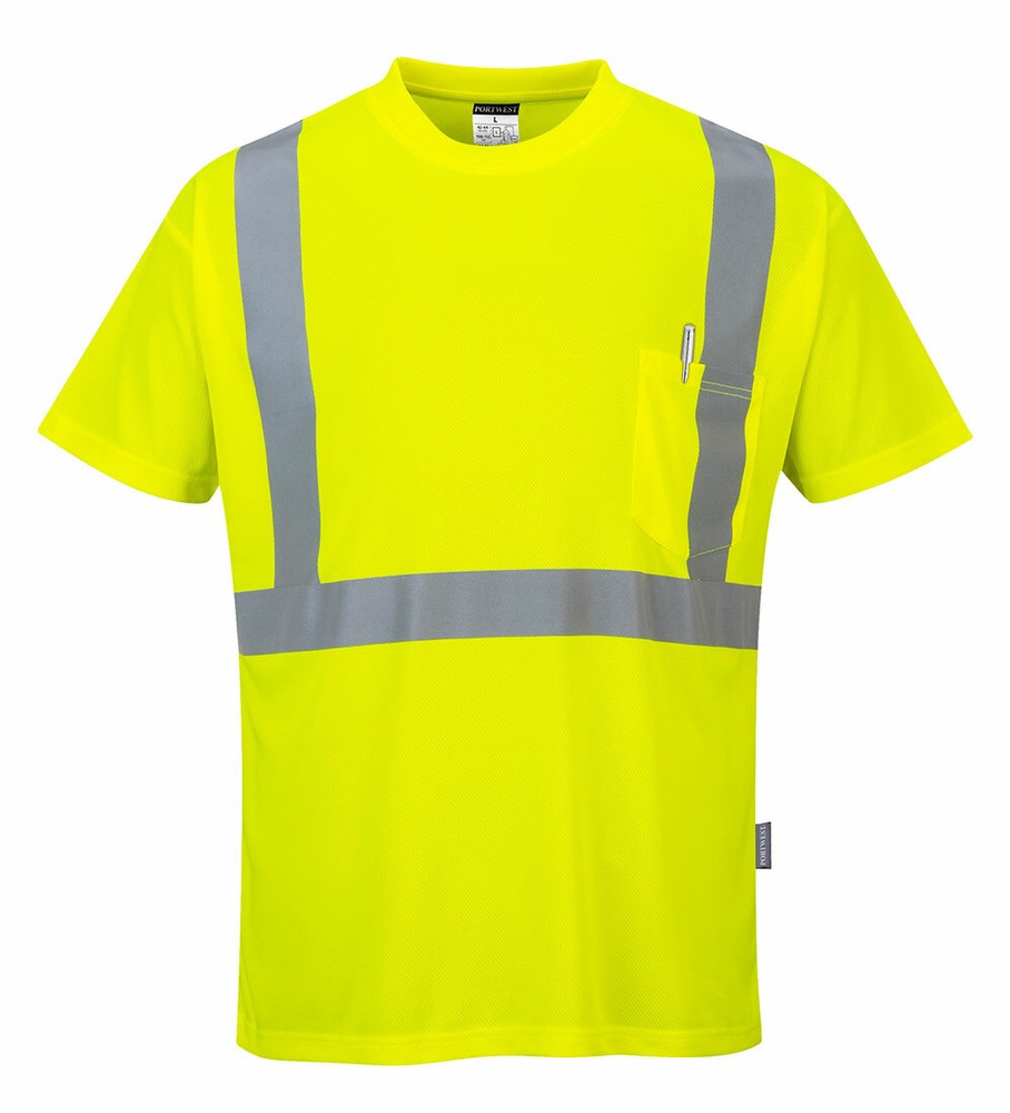 Portwest S190 Hi-Vis Reflective Safety Crew Neck T-Shirt with Chest Pocket ANSI