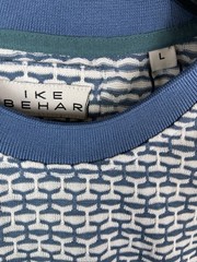 IKE BEHAR Casual Tee T-Shirt Mens L Blue White Geometric Textured Short Sleeve
