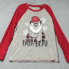 T-Shirt Mens Sz L Raglan Papa Bear Snow Flakes Christmas Graphic Red Gray