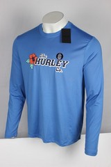 Hurley Men’s Floral Sunshirt Long Sleeve Crew Shirt Seaview Blue UPF 50+