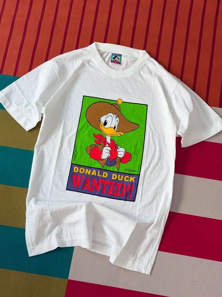 Vintage Donald Duck Wanted T-shirt 90s Rare White Mickey Disney
