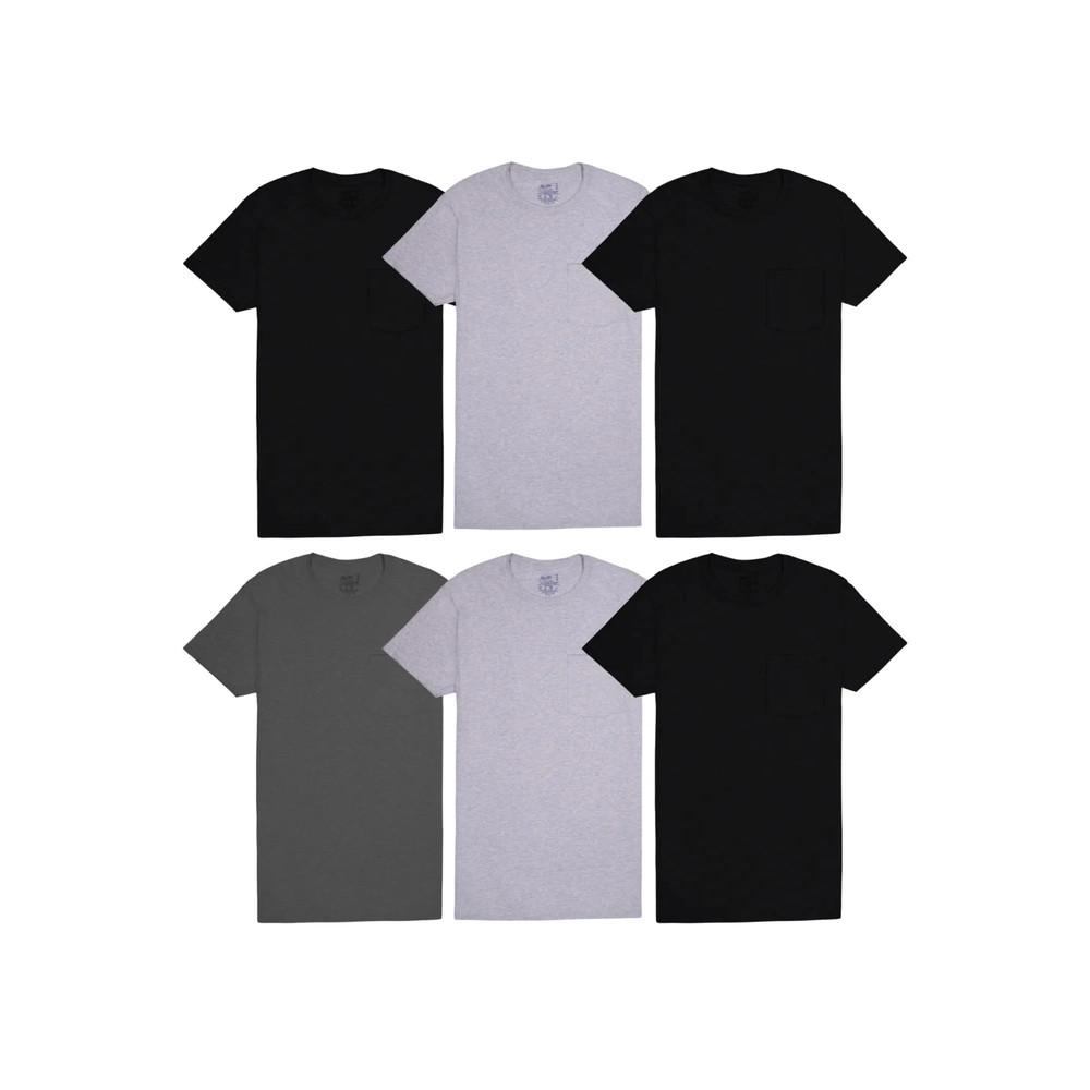 Fruit of the Loom 6-Pack Pocket Tee Men’s T-Shirt Soft and Breathable Assorted