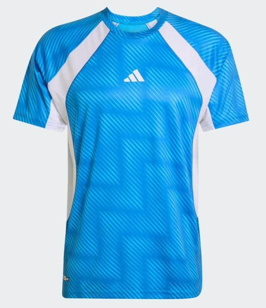 adidas Men’s TECH TEE Q2 Ray blue/White/PRINT Size L Sealed