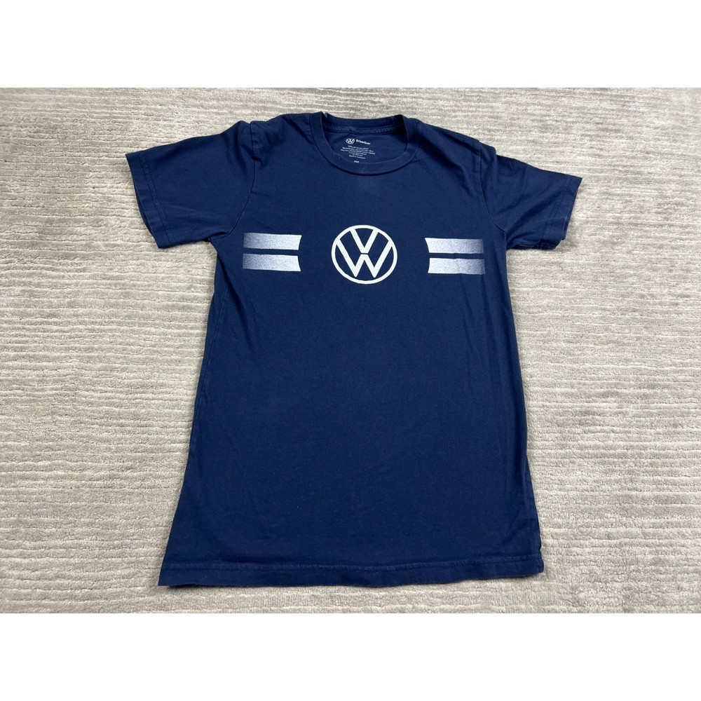 Volkswagen T-Shirt Mens Small Navy Blue DriverGear Graphic Logo Racing Stripes