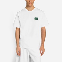 DOLCE & GABBANA Men’s Branded Tag Logo Plaque Cotton Oversized T-Shirt – White