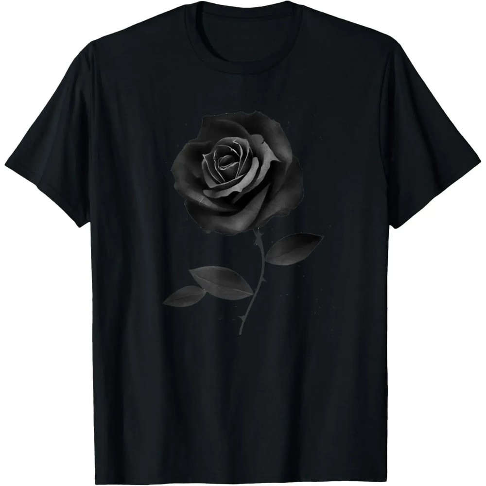 Beautiful Black Rose Flower T-Shirt Gothic Floral Graphic Tee Unisex