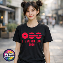 KPOP Premium Printed T-Shirt BTS Tour 2026 Front & Back Black Child Adult Teen