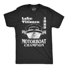 Mens Lake Titicaca T Shirt 1969 Motorboat Champion Funny Camping Shirt