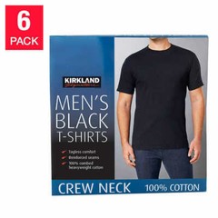 Kirkland Men’s 6-pack Black 100% Cotton Crew Neck T-shirt FREE SHIPPING!