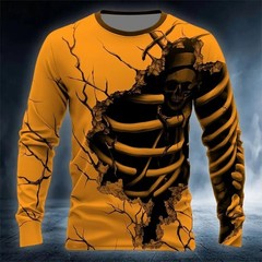 2025 Halloween Skeleton Print Long Sleeve T-Shirt Men Gothic Casual Top NEW!